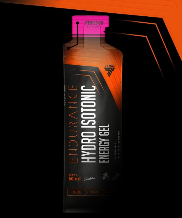 TREC HYDRO ENERGY GEL 30x60ml – izotonický energetický gél s kofeínom, mix príchutí malina, pomaranč, jablko
