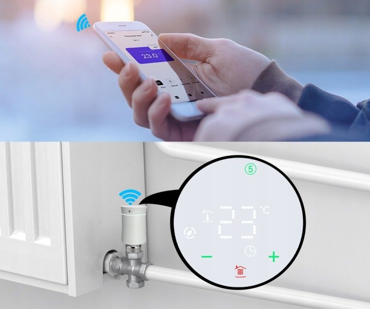 Biela termostatická hlavica Moes BRT-100 ZigBee