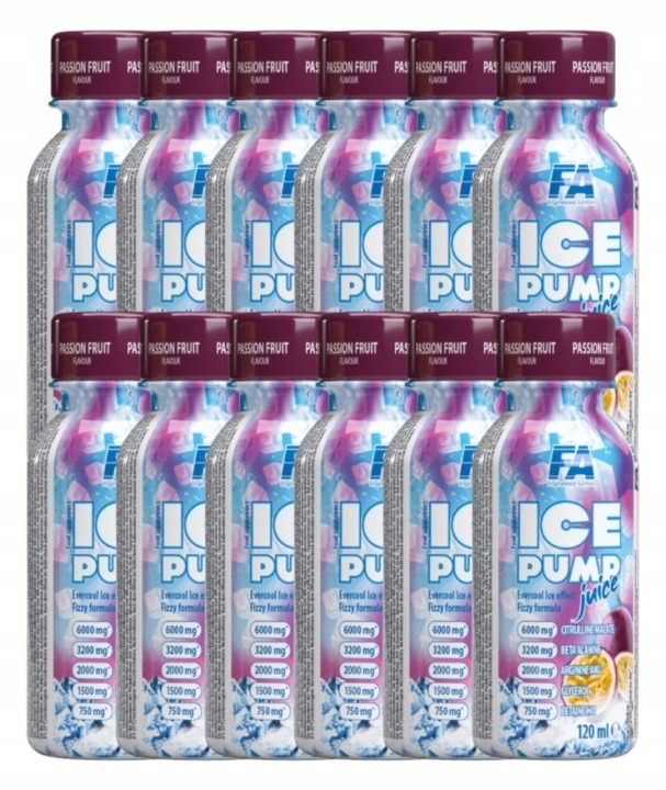 12x FA ICE PUMP Juice Shot 120 ml – predtréningový kondicionér s kofeínom a energetickými zložkami