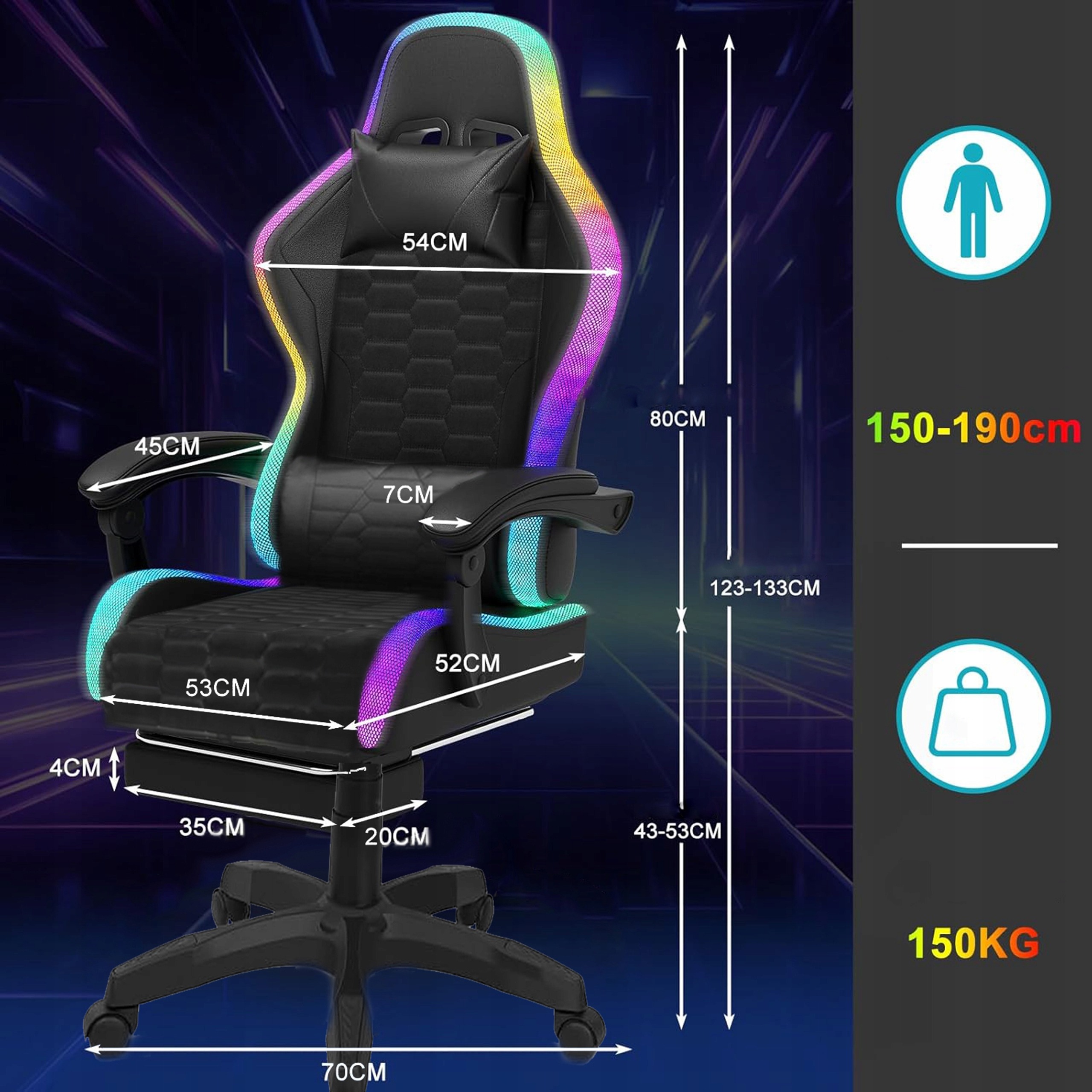 Herné kreslo LAZYhome LC10 s LED a podnožkou