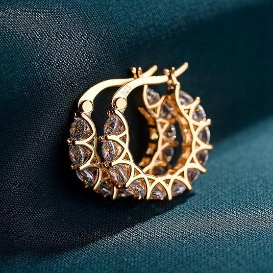 Zlaté kruhové náušnice 585 so zirkónmi dámske elegantné kreoly s diamantovým leskom
