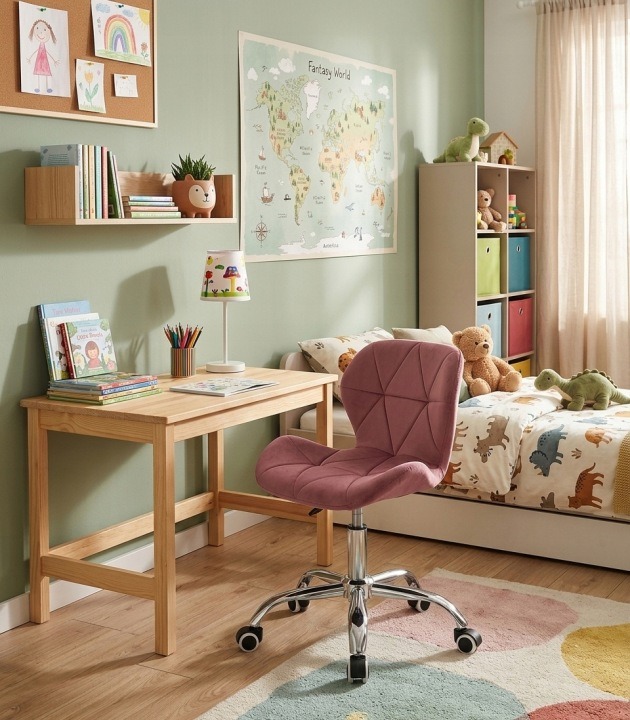 MUFART DORM – ružová otočná stolička s velúrom, výška sedu 42–53 cm