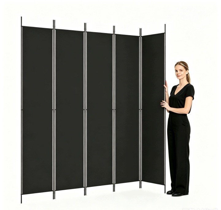 Čierny päťdielny paraván AH-350205, 250 × 220 cm