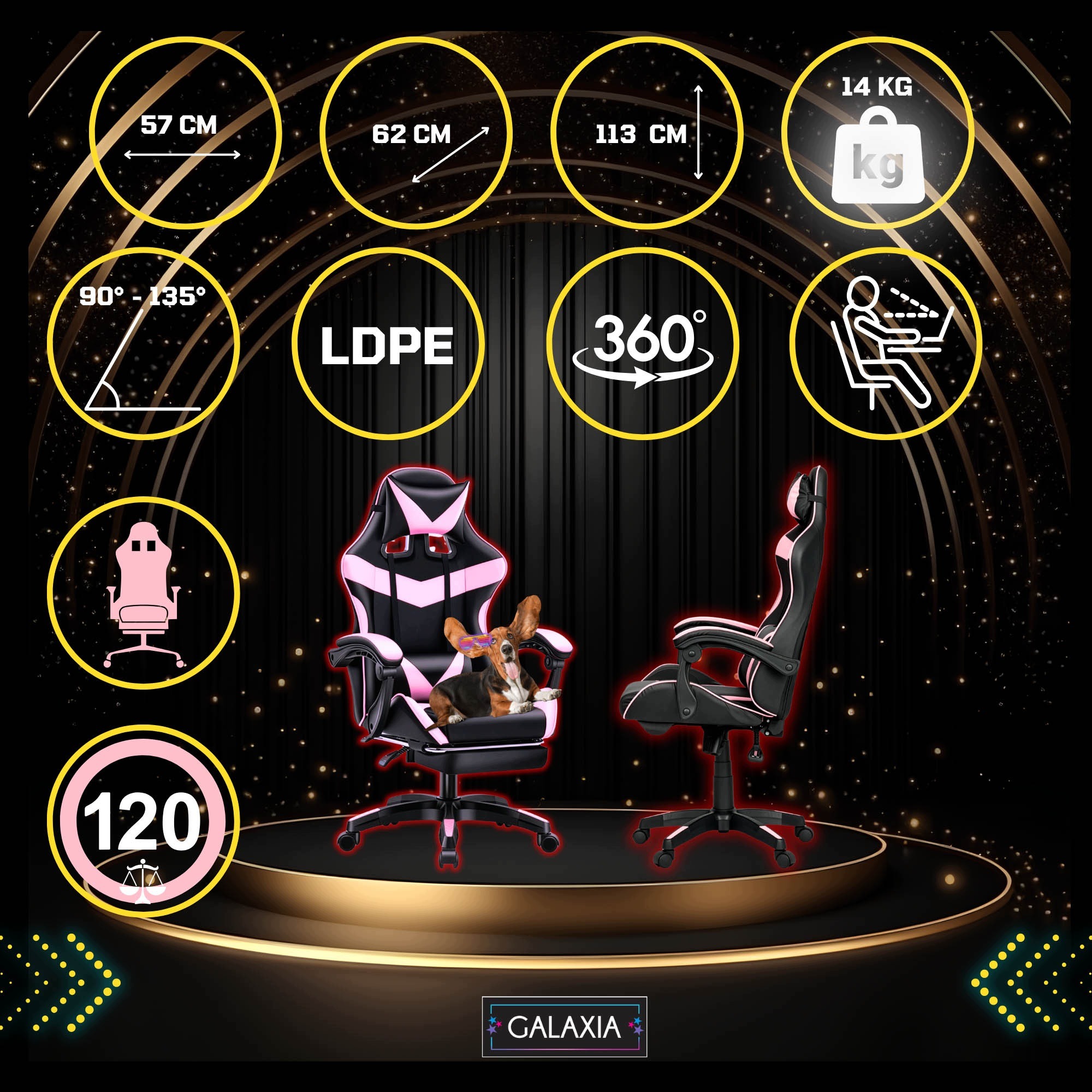 Herné kreslo GALAXIA PINK s poduškami