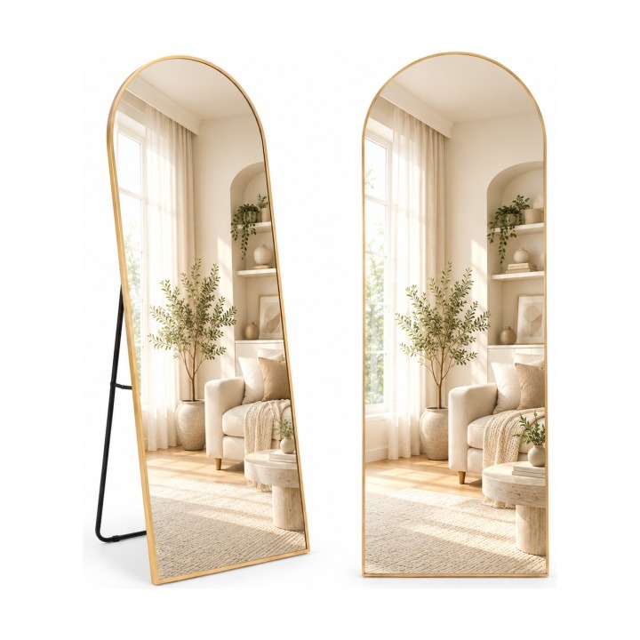 Stojace zrkadlo SensaHome 150 × 50 cm so zlatým hliníkovým rámom