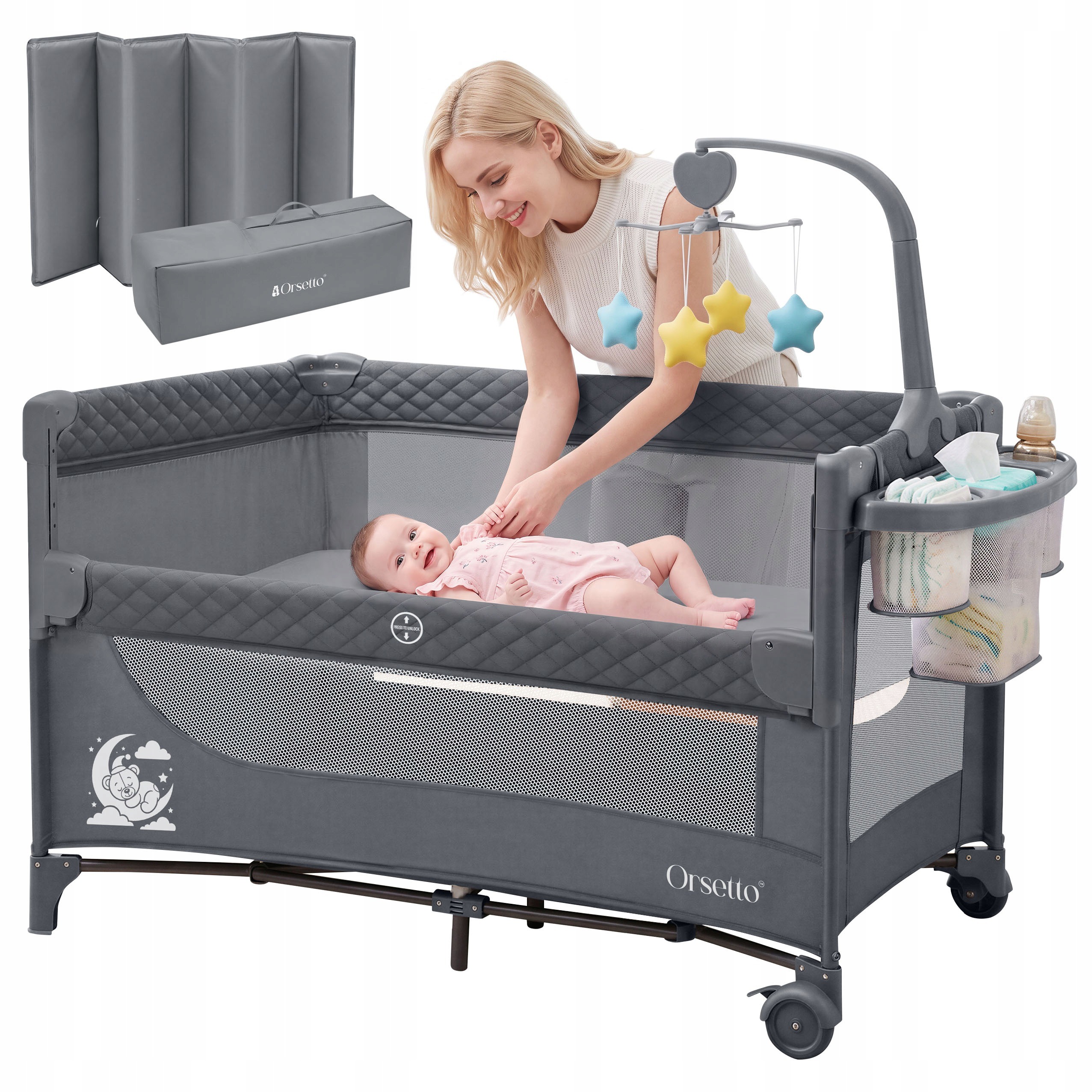 Sivá cestovná postieľka Orsetto Campino Deluxe