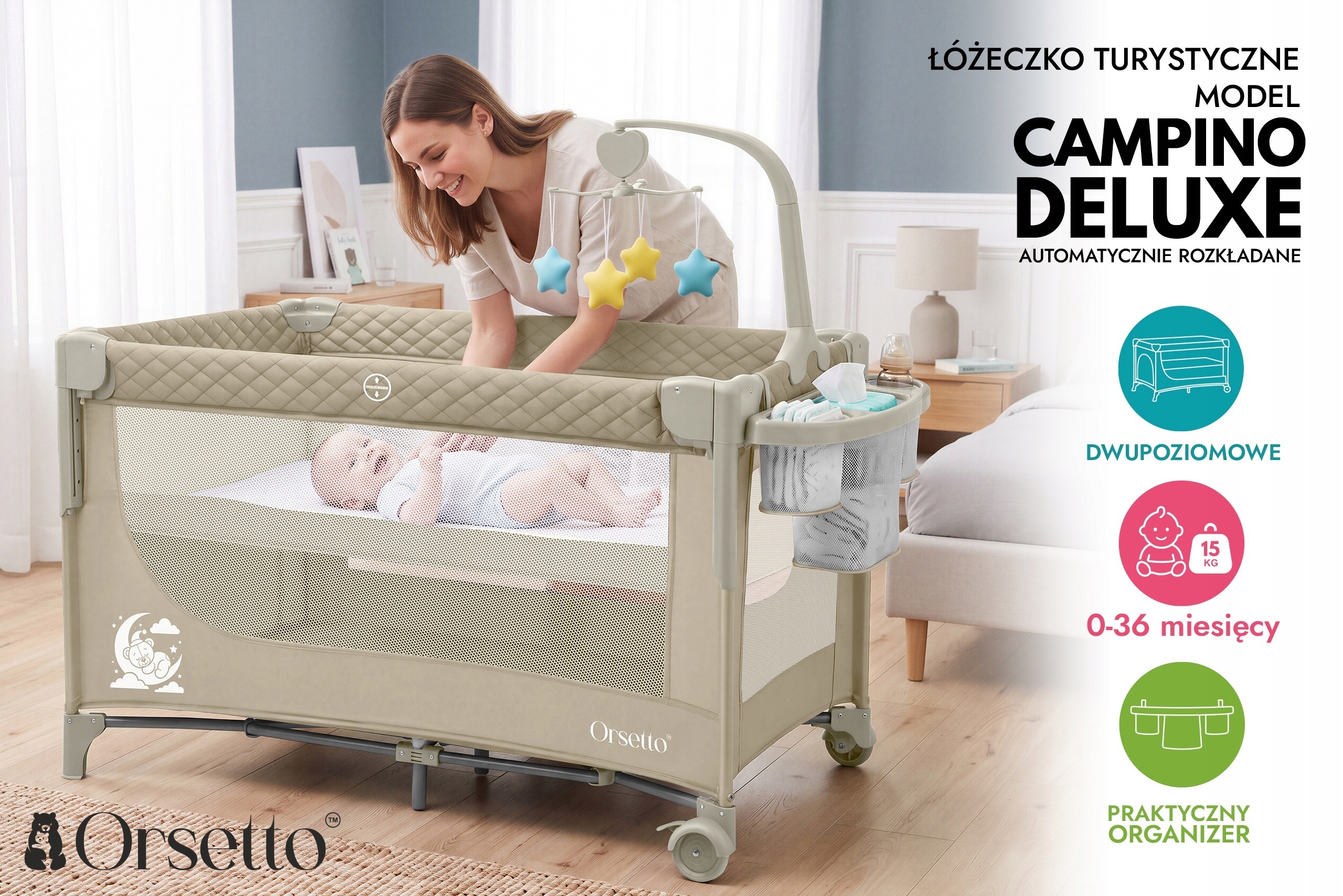Béžová cestovná postieľka Orsetto Campino Deluxe