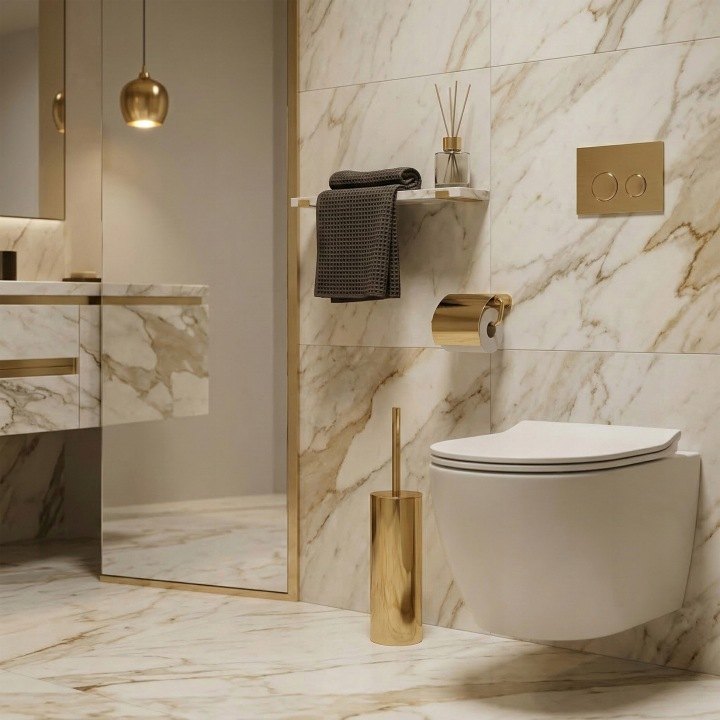 Voľne stojaca WC kefa Rea B106 Gold s puzdrom