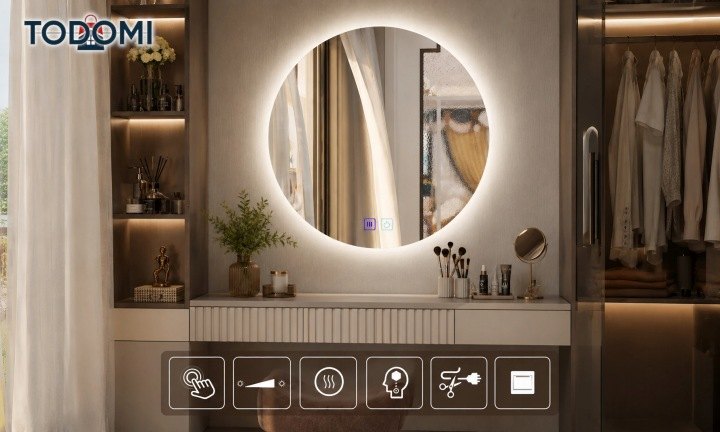 Okrúhle LED zrkadlo TODOMI 80 cm s vyhrievaním