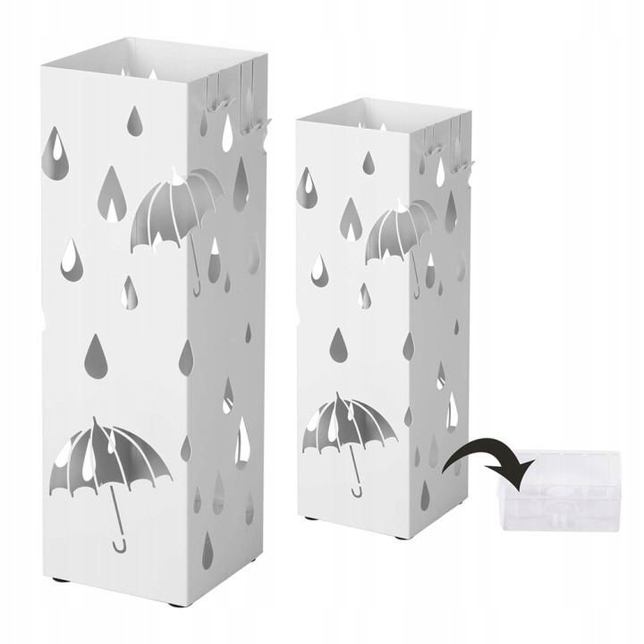 Biely stojan na dáždniky Songmics LUC49W, 49 cm, miska a 4 háčiky