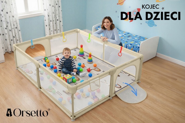 Orsetto – detská ohrádka 150 × 180 cm s penovou podložkou
