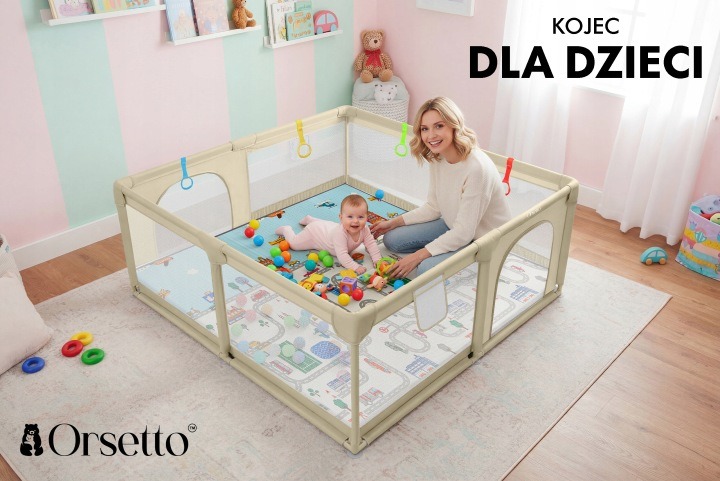 Orsetto – detská ohrádka 140 × 140 cm s podložkou a 50 loptičkami