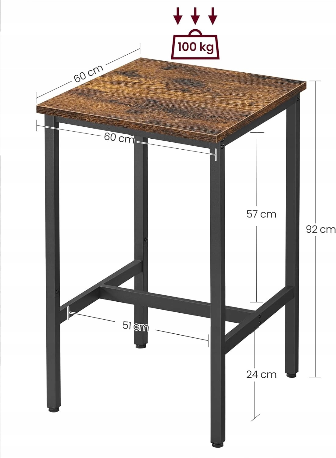 Štvorcový barový stôl Vasagle LBT25X 60 × 60 cm