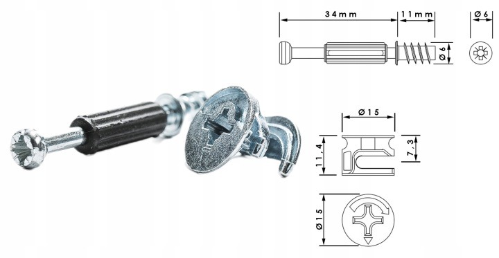 Excentrické nábytkové spoje pre 18 mm dosku, 1 000 súprav
