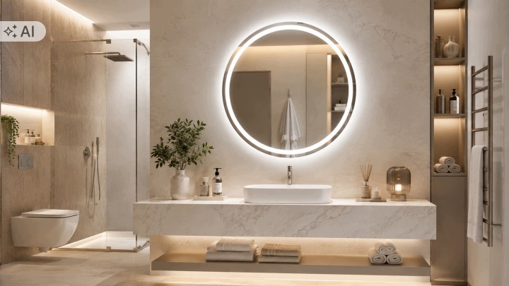 Okrúhle LED zrkadlo Ekspand LL-FI60, 60 cm s vyhrievaním proti zahmlievaniu