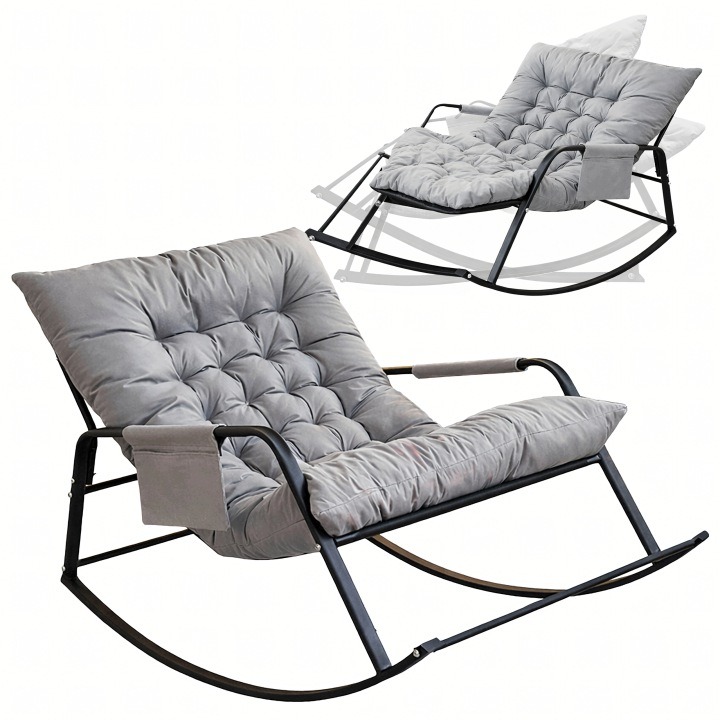 Hojdacie kreslo Garden Relax so sivou poduškou a čiernym rámom