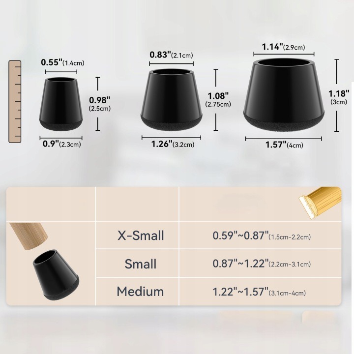 Čierne ochranné návleky s filcom 15–20 mm, 24 ks
