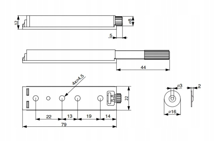 Riex NK35 F003040 magnetický otvárač dvierok, strieborný, 79 mm