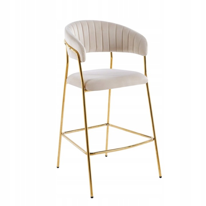 Furnitex Paris béžový velúrový hoker so zlatými nohami, sed 66 cm