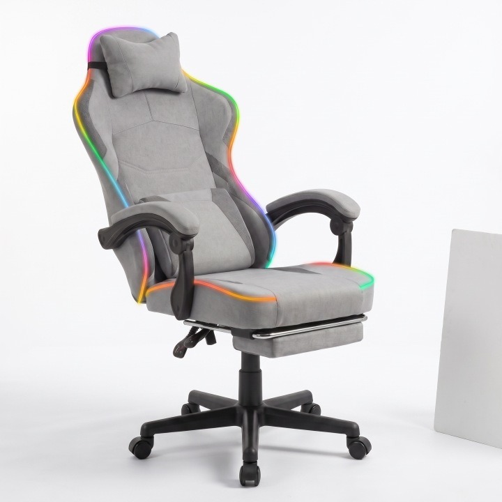 Sivé herné kreslo LAZYhome – opierka nôh, vibrácie a LED