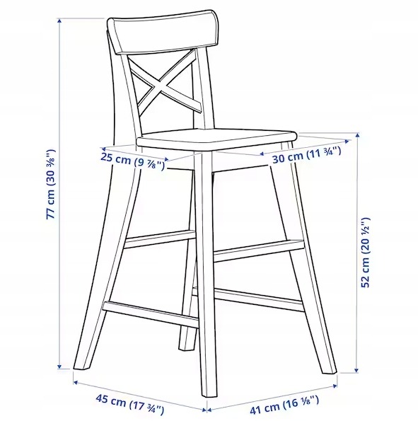 IKEA INGOLF juniorská stolička 52 cm, hnedá patina