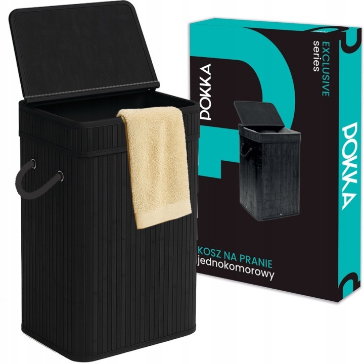 POKKA BAMBO 72LBLACK – dva bambusové koše na bielizeň s vekom, 2 × 72 l