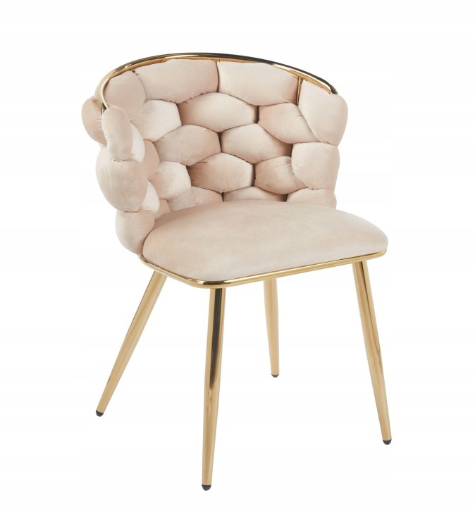 Béžová zamatová stolička Furnitex K47-FX (G) s prepletaným operadlom a zlatým rámom
