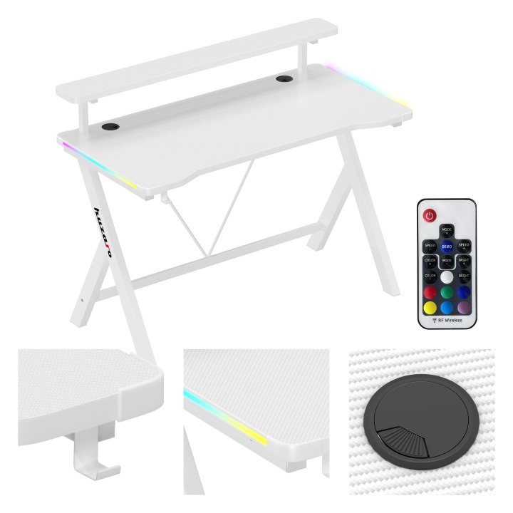 Huzaro Hero 1.9 RGB White – biely herný stôl 120 × 60 cm s LED