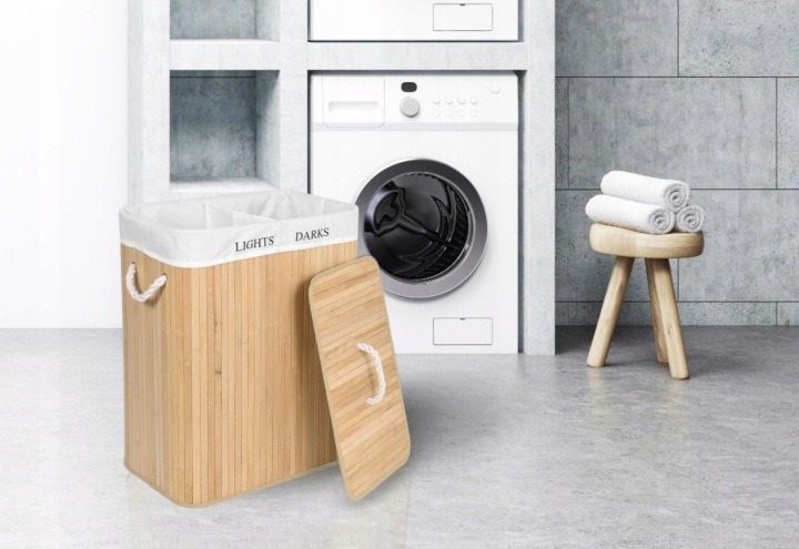 Sada 2 košov Gockowiak 100 l s dvoma priehradkami, bambusová