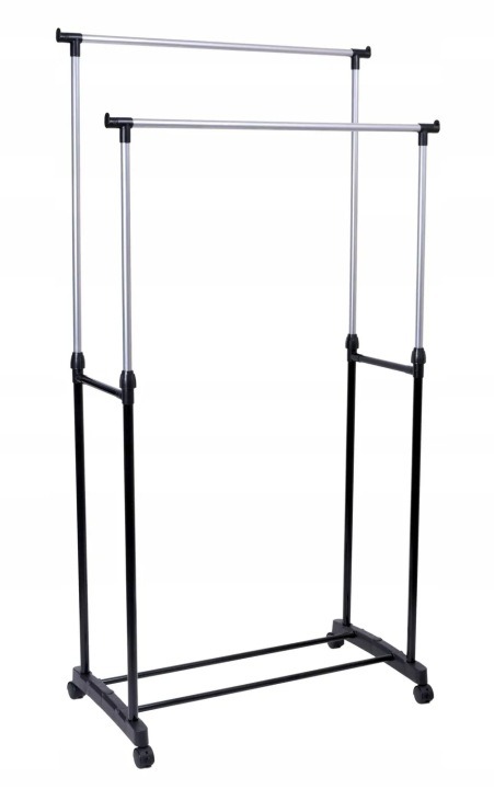 Dvojitý stojan na oblečenie Przydasie.pl s kolieskami, výška 86–140 cm