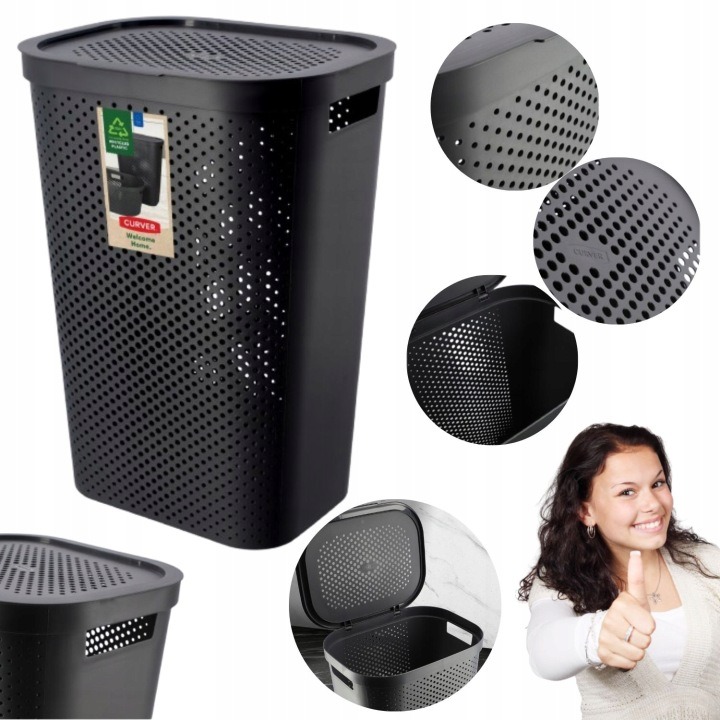Curver Infinity Dots 245662 – kôš na bielizeň 60 l, antracitový
