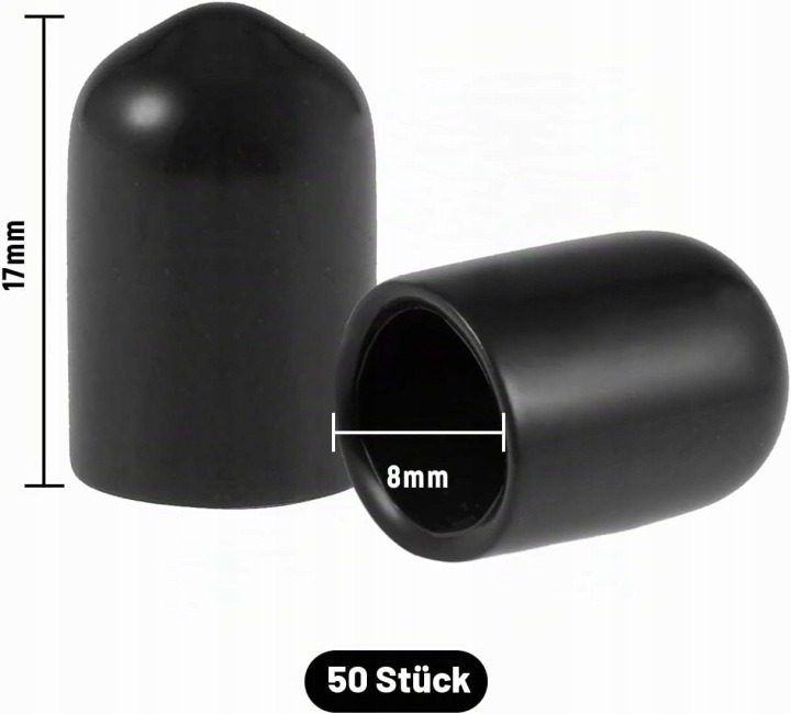 Čierne ochranné krytky z PVC na skrutky 8 mm, 50 ks