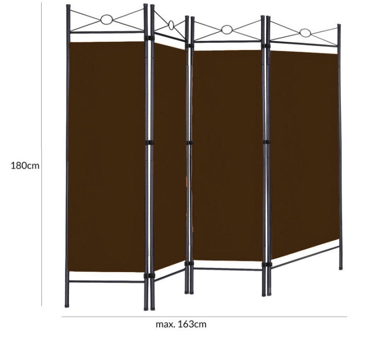 Wideshop ART-248 – hnedý štvordielny paraván, 163 × 180 cm