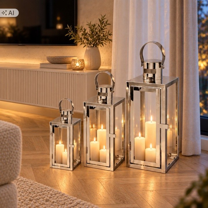 Sada troch strieborných lampášov Aptel 65, 50 a 38 cm