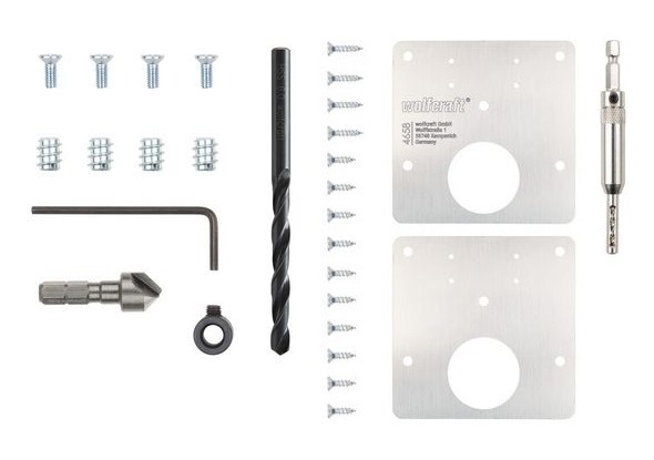 Wolfcraft 4658000 opravná súprava na miskové závesy dvierok, 2 × 17 dielov