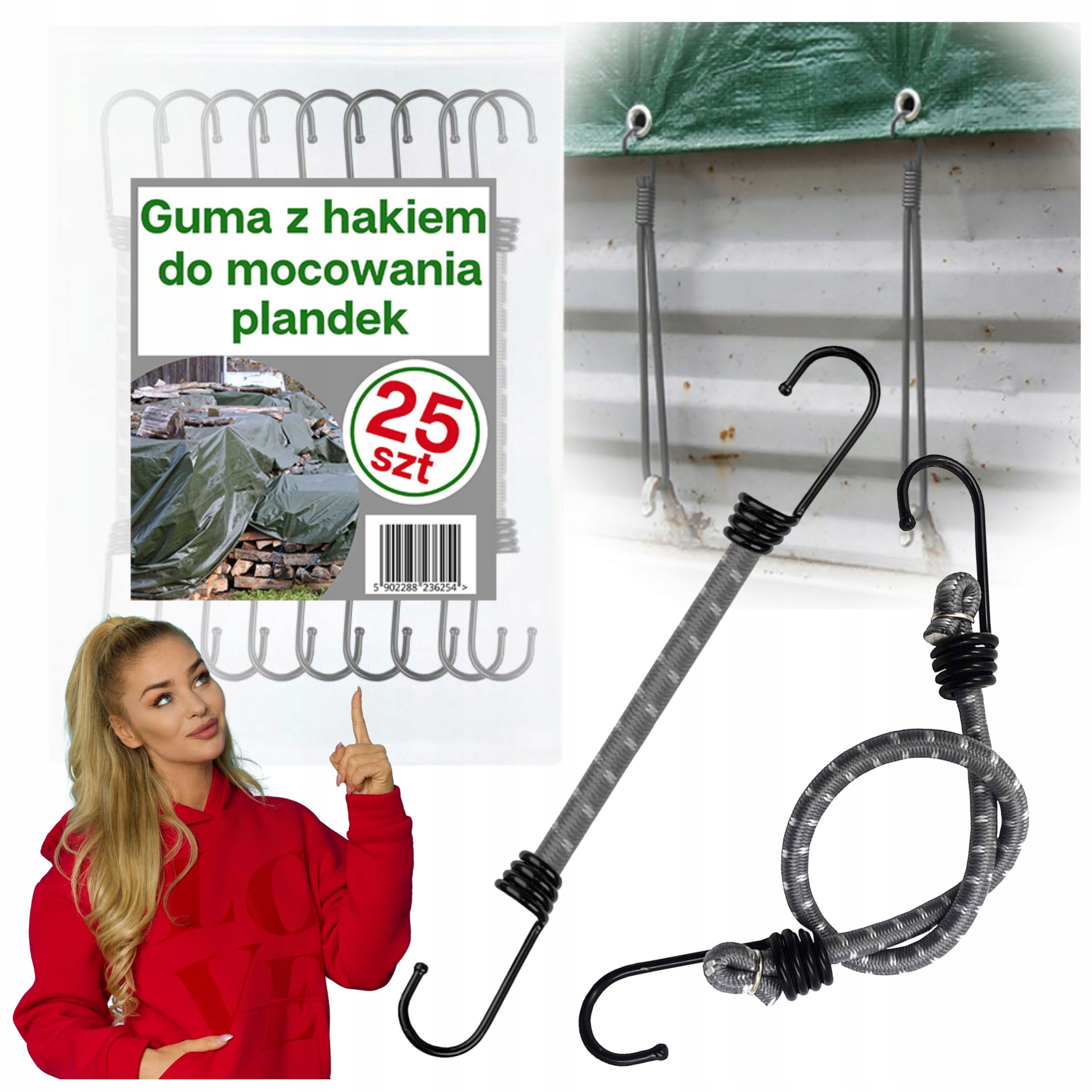 Sada elastických gúm 40cm s háčikmi na upevnenie plachiet a batožiny - 25 ks