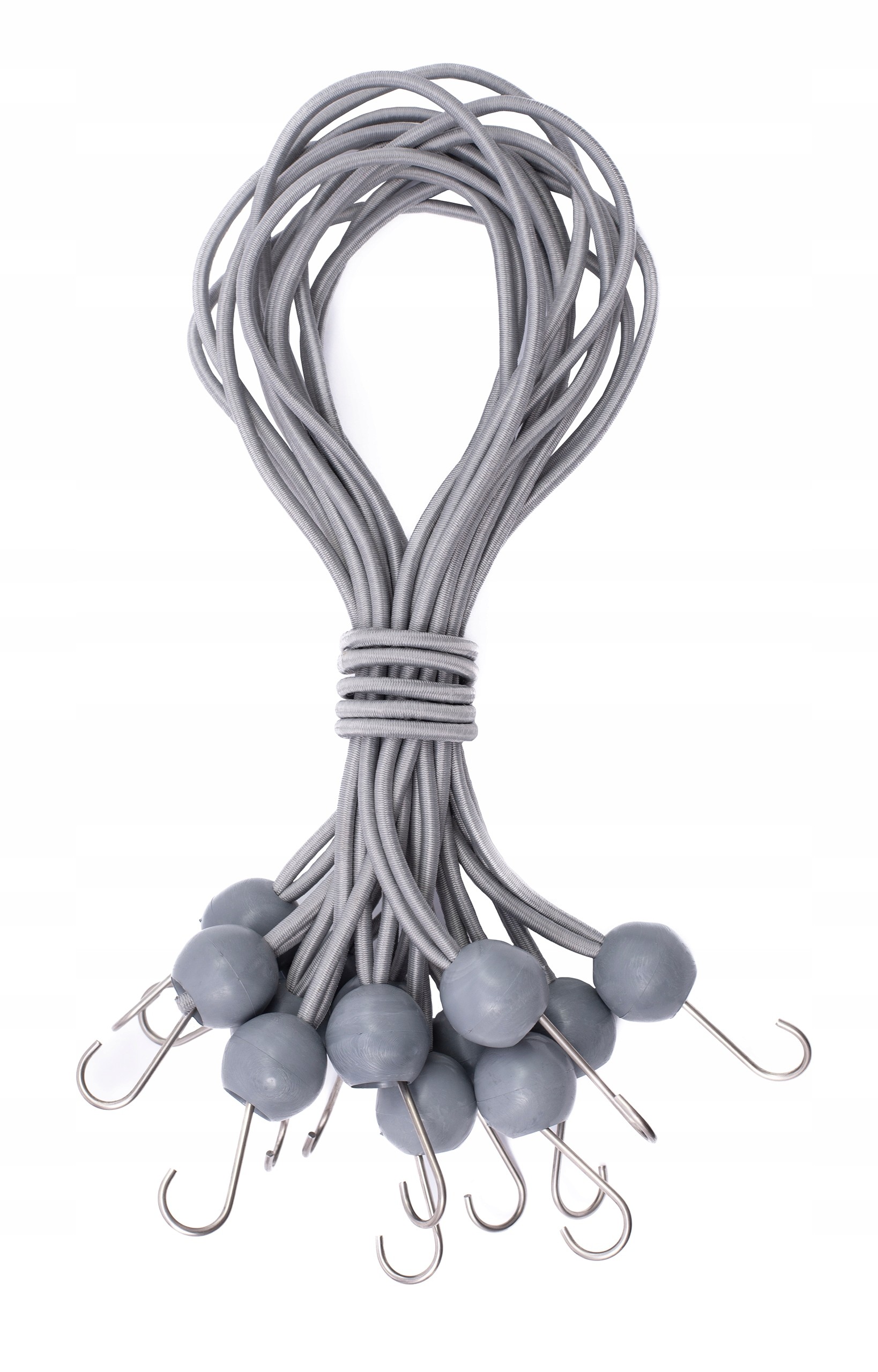 30x Gumová Napínacia Sťahovacia Gumička so Závesnou Guľou a Háčikom (sivá, 300 mm)