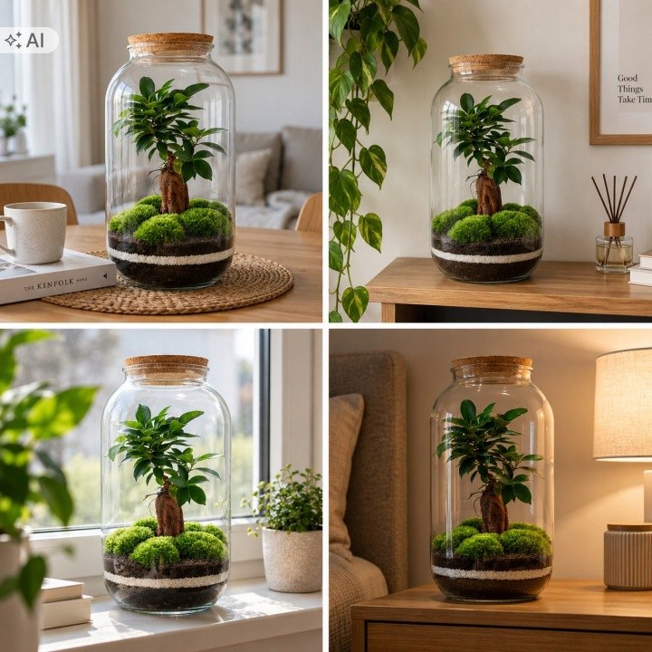 Hotový les v skle Mikroklimat s Ficus retusa, 42 cm