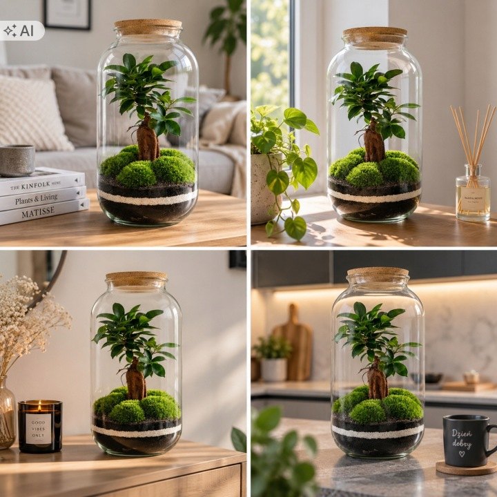 Hotový les v skle Mikroklimat s Ficus retusa, 42 cm