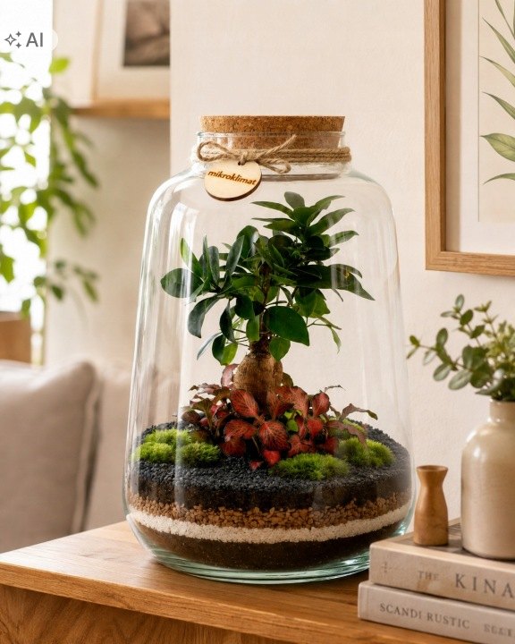Živý les v skle Mikroklimat s Ficus retusa, 33 cm