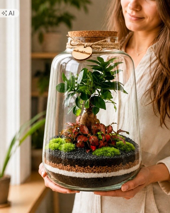 Živý les v skle Mikroklimat s Ficus retusa, 33 cm