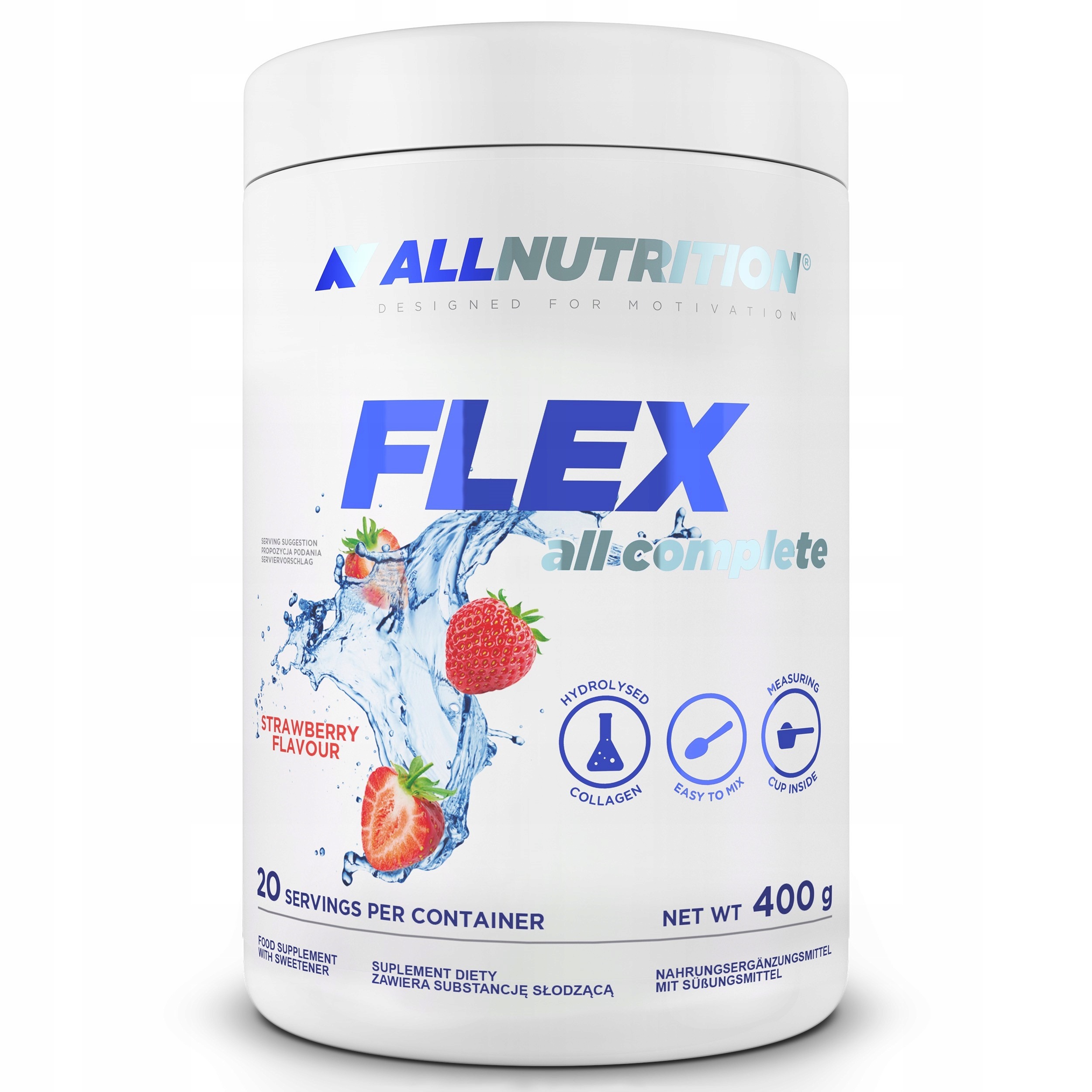 ALLNUTRITION FLEX ALL COMPLETE 400 g – Hydrolyzovaný kolagén, L-prolín, glukozamín, MSM, vitamíny C a B6 pre zdravé kĺby, chrupavky a svaly, príchuť jahoda