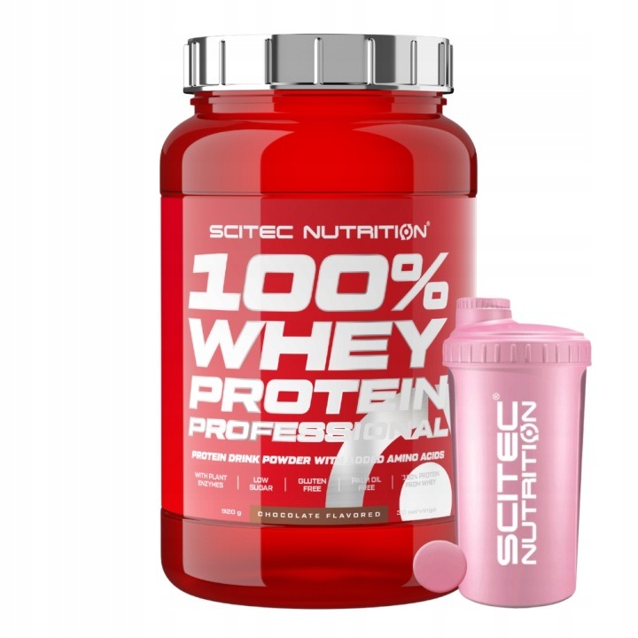 SCITEC 100% WHEY PROTEIN PROFESSIONAL 920 g + ŠEJKER 700 ml – WPC koncentrát čokoládová príchuť