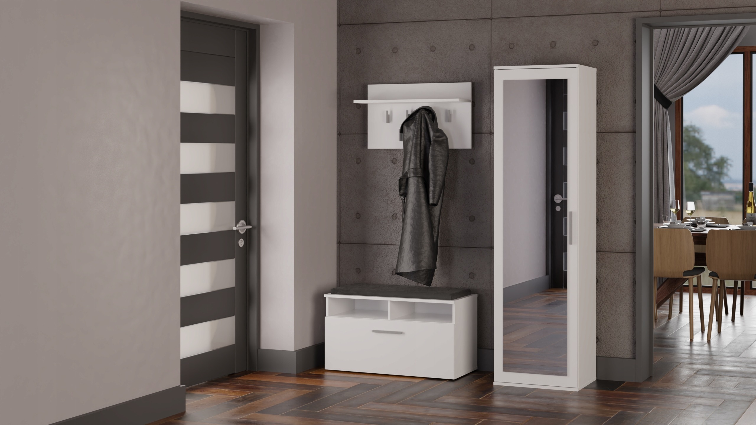 Úzka biela šatníková skriňa TopEshop DUO so zrkadlom, 50 × 180 × 35 cm