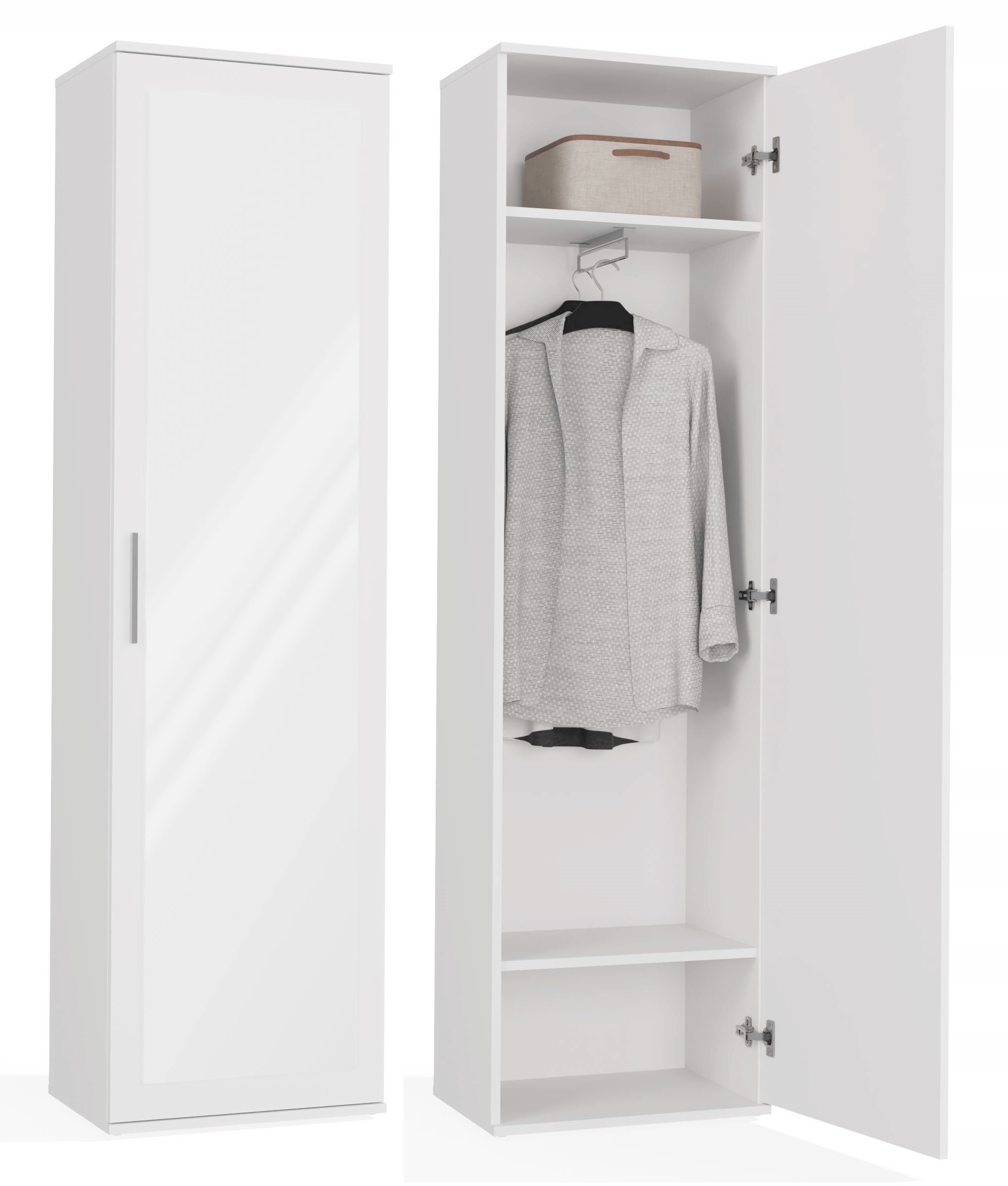 Úzka biela šatníková skriňa TopEshop DUO so zrkadlom, 50 × 180 × 35 cm
