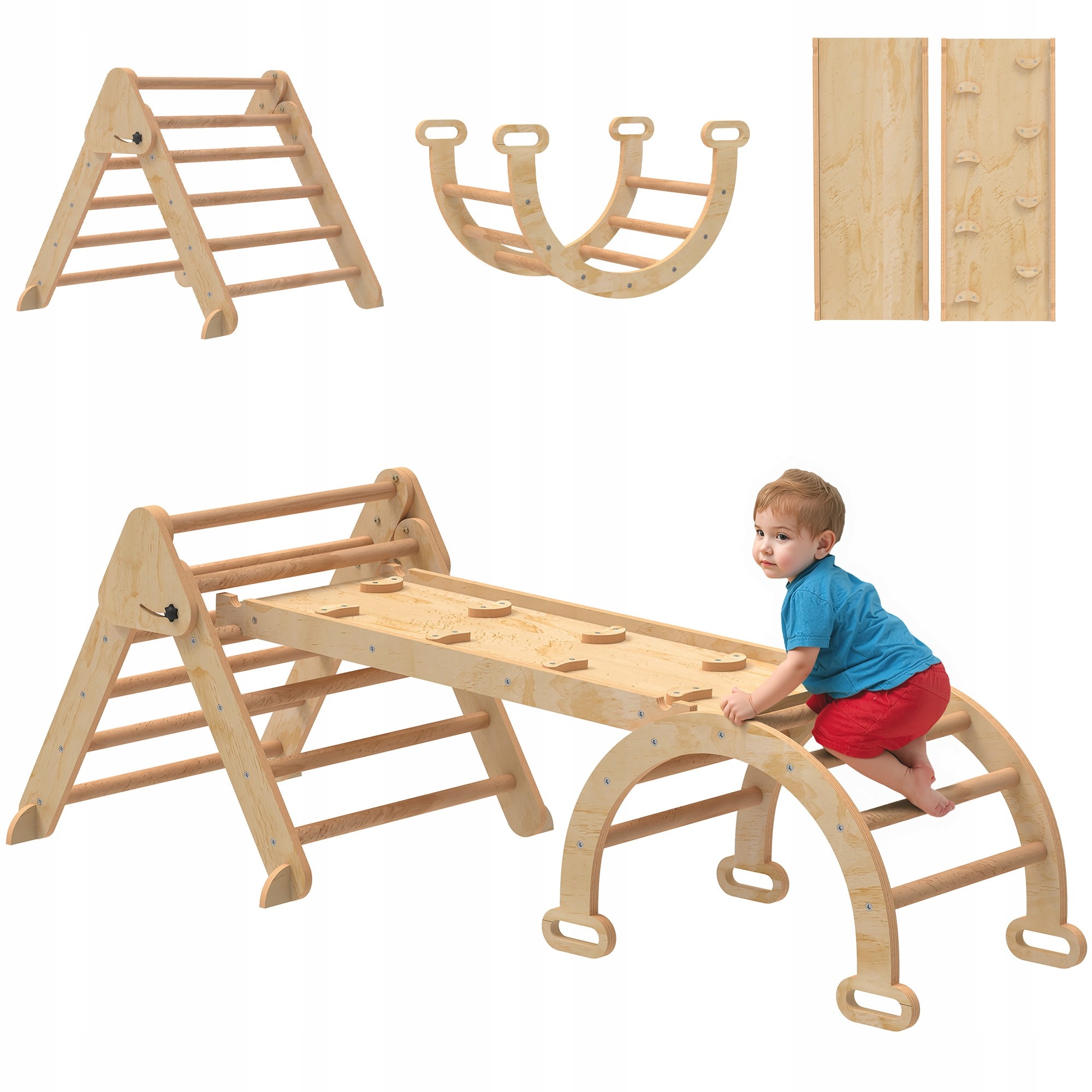 AIYAPLAY 5-v-1 Montessori preliezačka, skladacia drevená