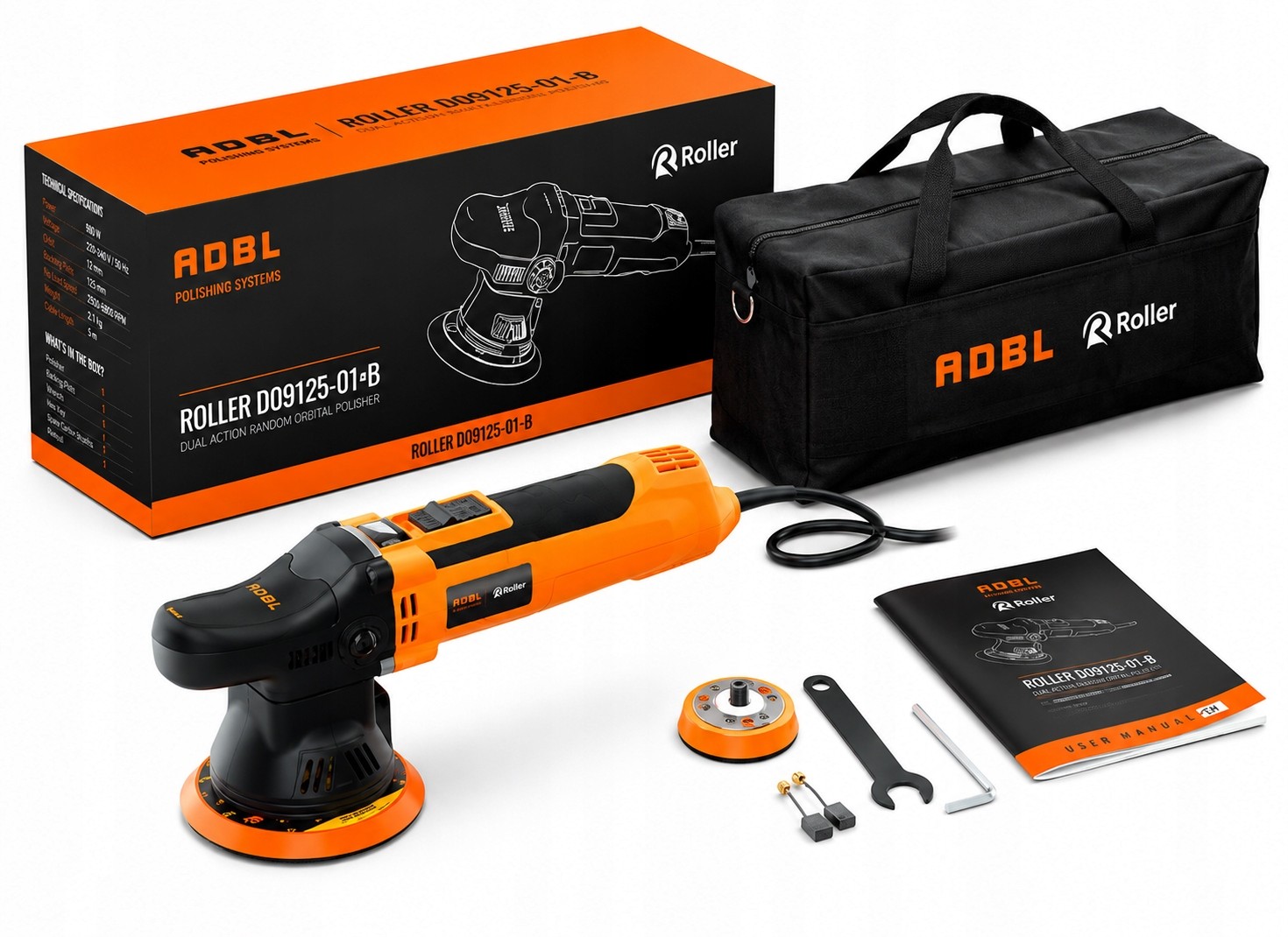 ADBL ROLLER D09125-01B 9 mm – kompaktná leštička DA 650 W s elektronickou reguláciou a taškou na prenášanie
