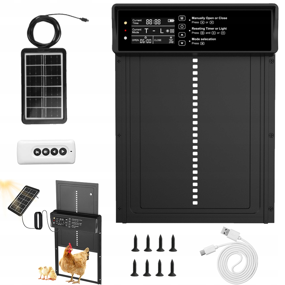 AUTOMATICKÉ SOLÁRNE KLOPKY DO KURIČA S LCD ČASOVAČOM IP45 S FUNKCIOU PROTI ZABLOKOVANIU