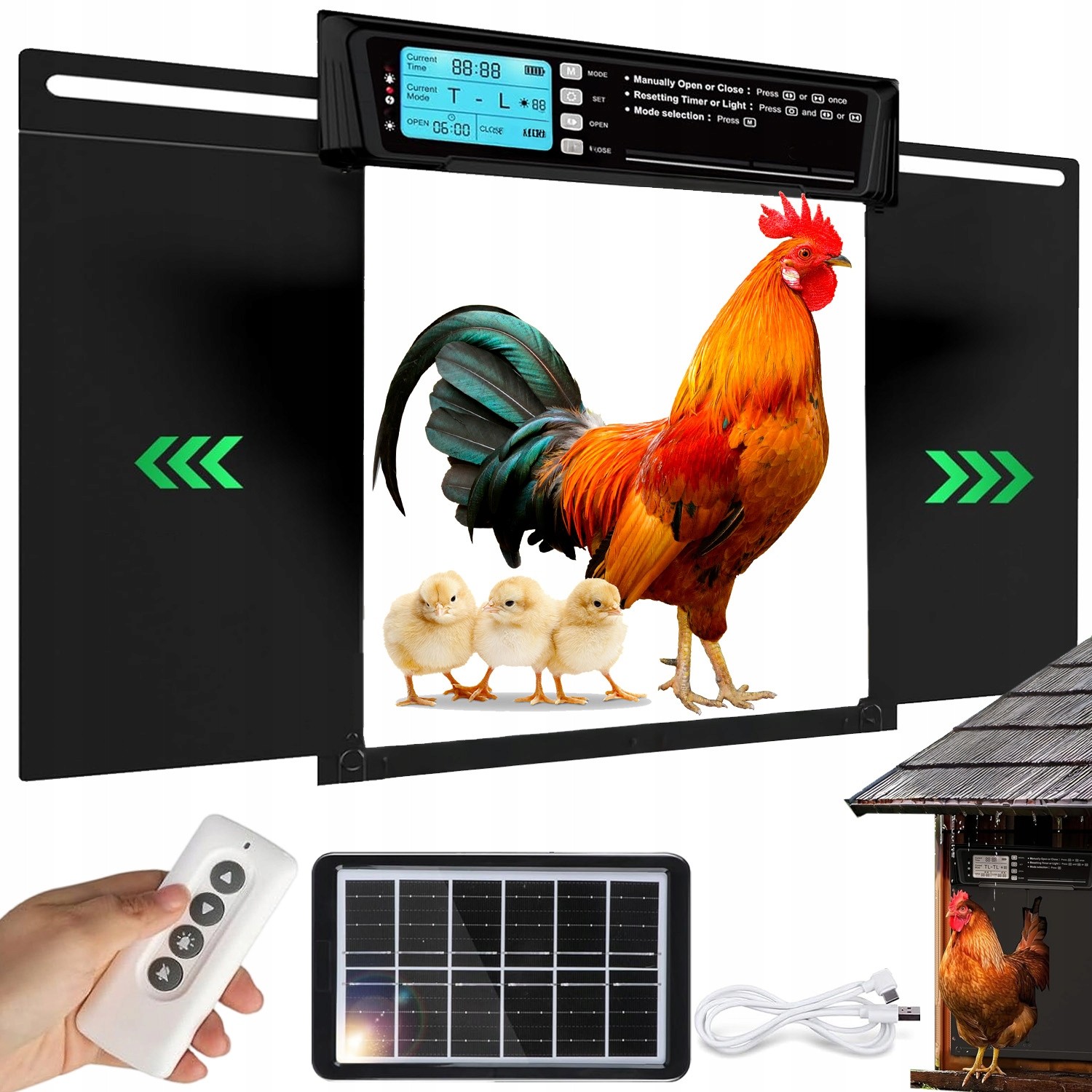 AUTOMATICKÉ LCD SOLÁRNE DVERE DO KURACIEHO CHATKY S ČASOVAČOM A SVETELNÝM SENZOROM