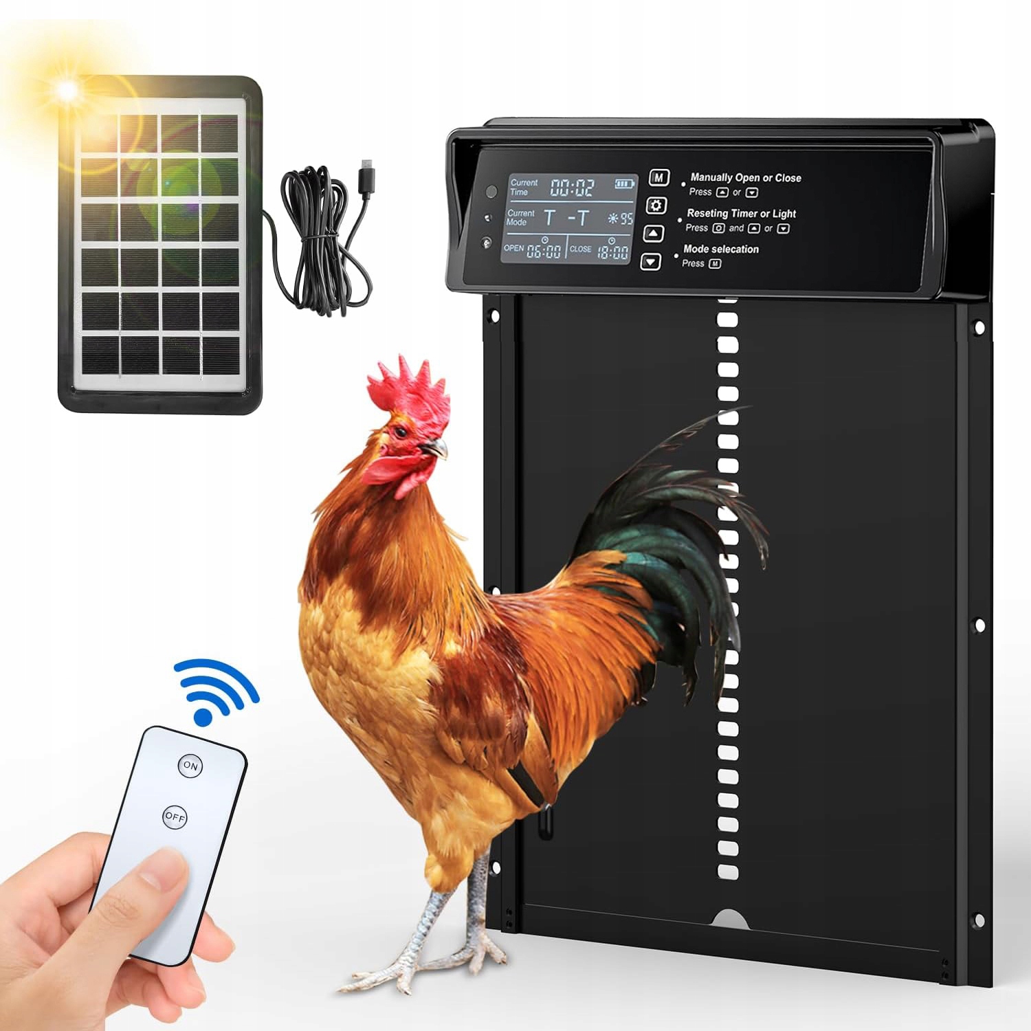 AUTOMATICKÉ SOLÁRNE DVIERKA PRE KURČATÁ 2000mAh S ČASOVAČOM, VODOTESNÉ + DIAĽKOVÉ OVLÁDANIE